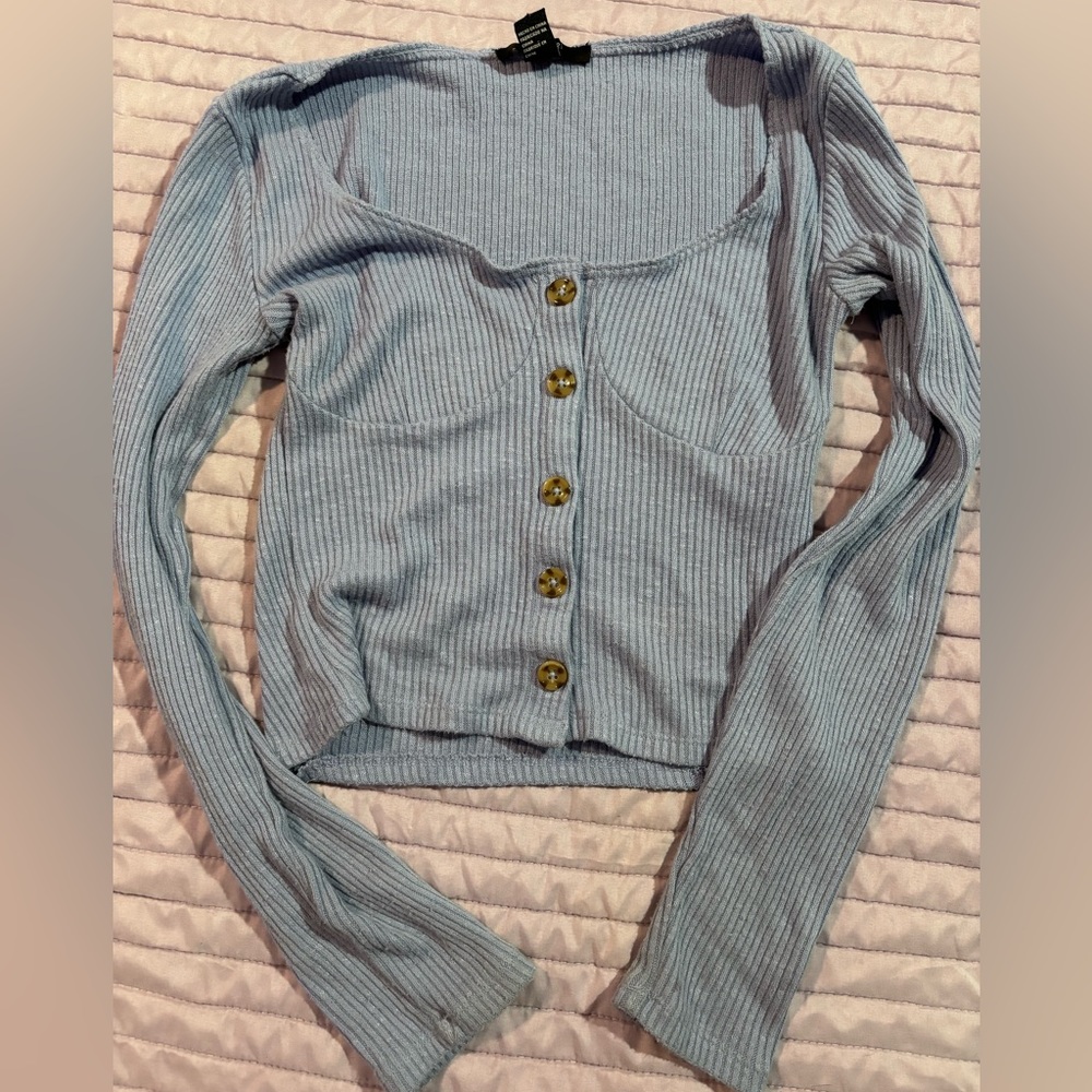 Blue Sweater Button Up Top Forever 21